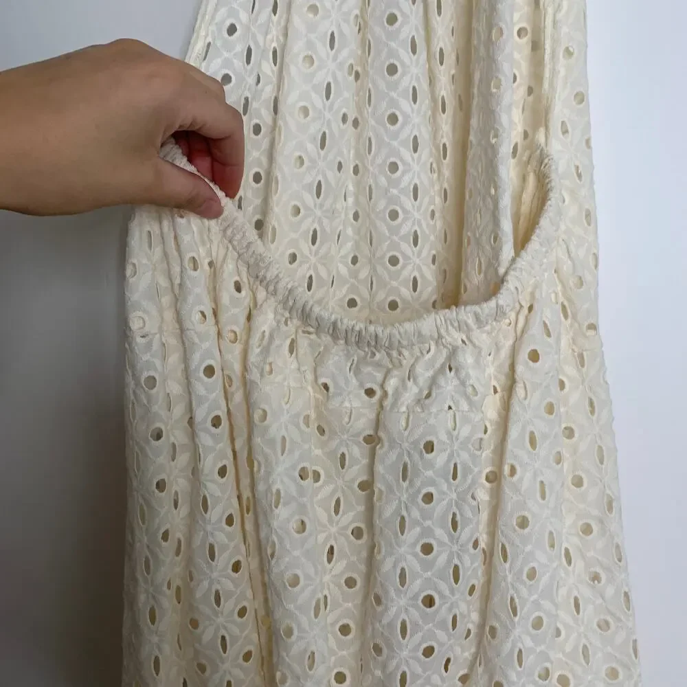 Vitamin A Off White Halter Top Maxi Cover Up Eyelet Swim Dress Womens Medium